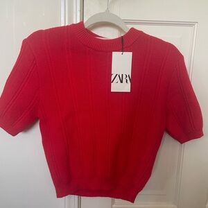 Zara Women's Bold Red Crew Neck Sweater